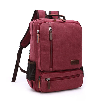 Vintage Canvas Backpack Men Large Capacity Travel Shoulder Bag High Quality Students Bag Male notebook 15 inch Laptop Backpack Red