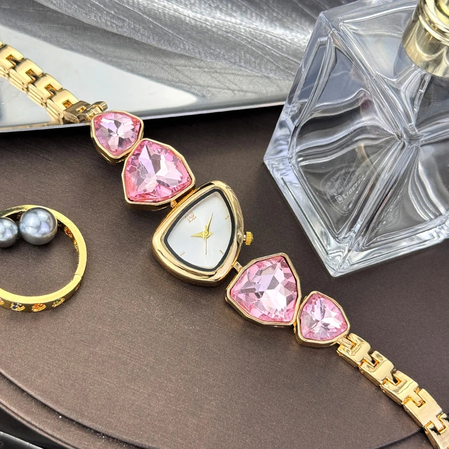 Women's irregular shape large sparkling special-shaped rhinestone simple sun pattern dial Fashion trend avant-garde quarts watch