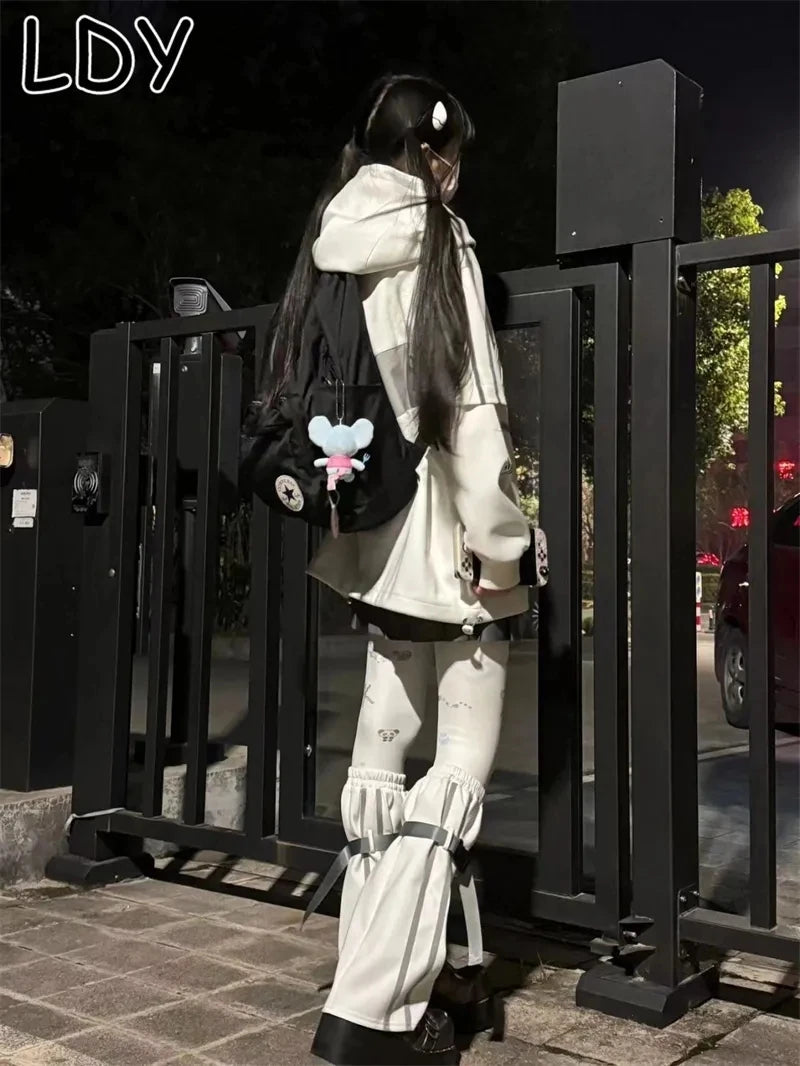 Japanese Oversized Hoodies Streetwear Vintage Contrast Coats Women Loose Y2k Aesthetic Jackets2025 Casual Grunge Zipper Tops Badiee Stylez