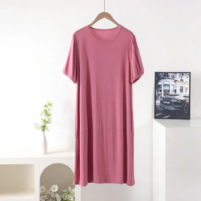 Plus size Summer women's Loose dress short sleeves solid color XL to 8XL dresses darkpink
