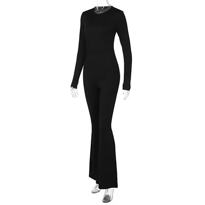 Sexy Women's Jumpsuits Autumn Black Backless Long Sleeve Bodycon Rompers Fashion Streetwear Flare Pants Casual Slim Jumpsuits Badiee Stylez