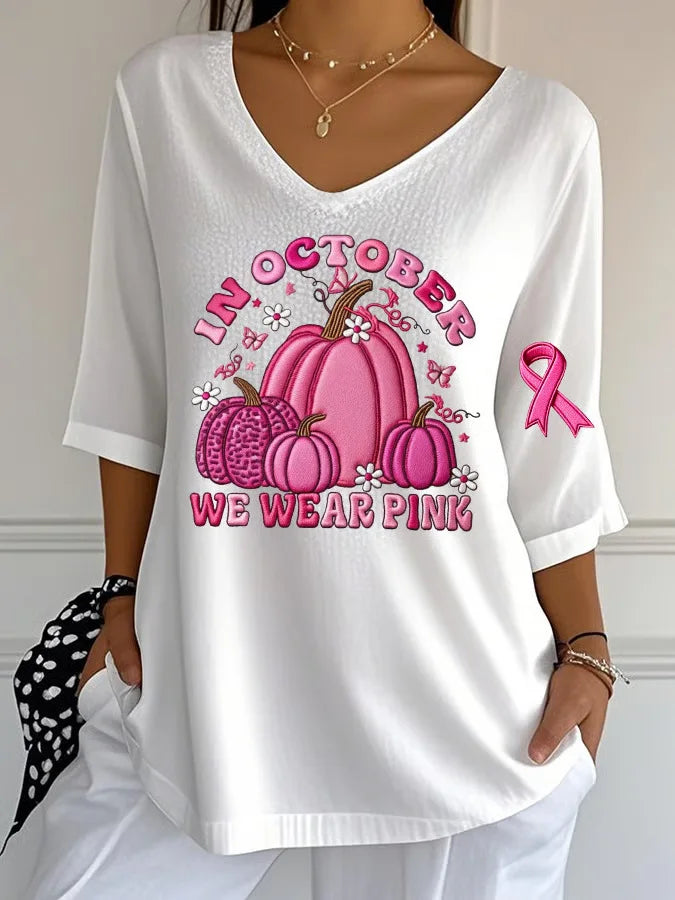 Women's Halloween Graphic Print T-Shirt Pink Ribbon Witch Halloween Costume T-Shirt Gifts Women Fashion Gothic Aesthetic Clothes
