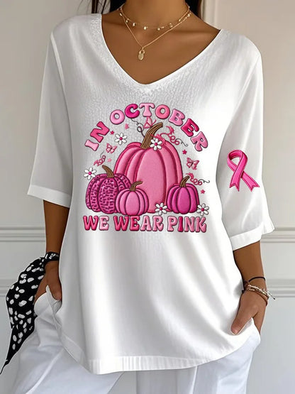 Women's Halloween Graphic Print T-Shirt Pink Ribbon Witch Halloween Costume T-Shirt Gifts Women Fashion Gothic Aesthetic Clothes