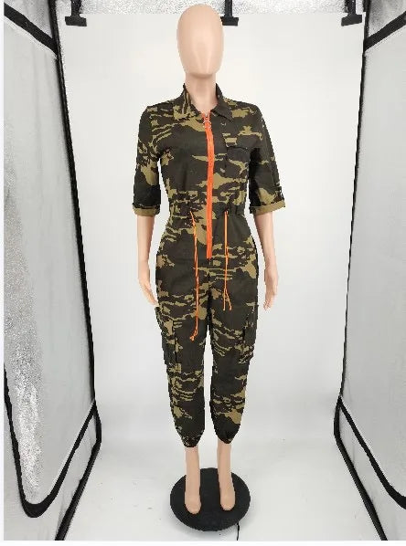 Fashion Jumpsuits for Woman 2025 Summer Camouflage Print Zipper Pocket Design Casual One Pieces Jumpsuit Streetwear Y2K Clothing