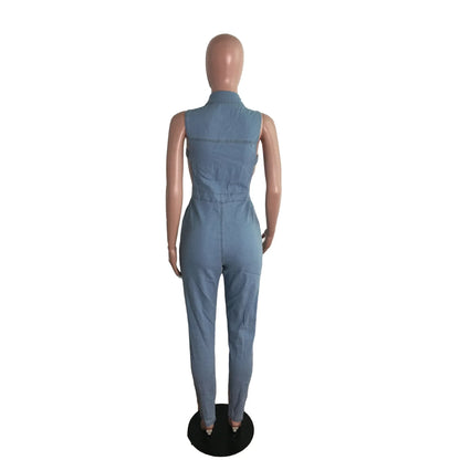 Hollow Denim Ankle Length Pants Women Overalls Spliced Washed Pencil Jeans Vintage Skinny Jean One Piece Button Sexy 2025
