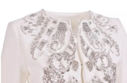 Elegant Office Ladies Designer Handmade Diamonds Slim Fit Short Jacket Hgih Waist Wide Leg Pants Women Two Piece Set Size S-5XL Badiee Stylez