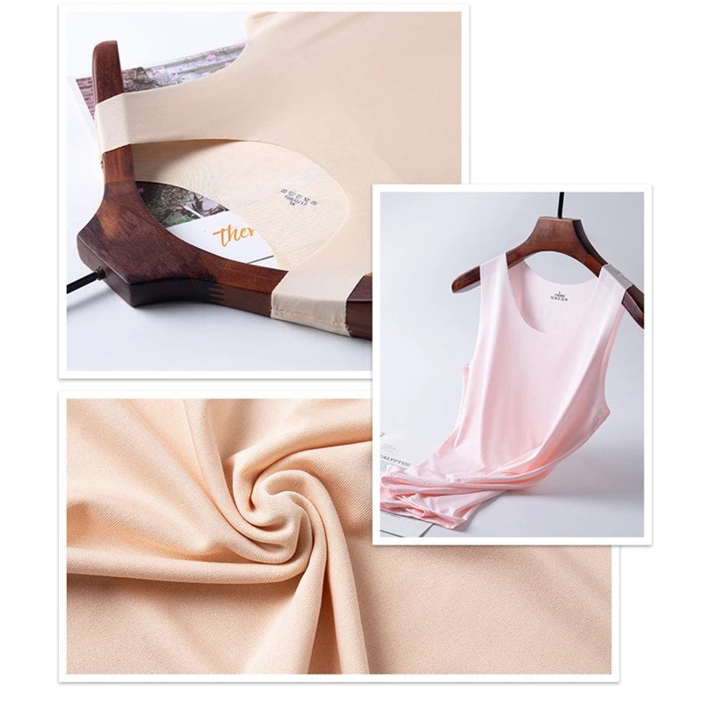 Women Summer Ice Silk Seamless Top Basic Sleeveless O-Neck Racerback Athletic Thin Shirts Plain Solid Color Yoga Quick Dropship