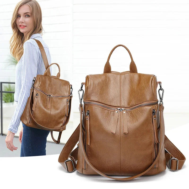 Luxury Genuine Leather Women's Backpack High Quality Fashion Cowhide Backpacks Women Casual Large Capacity Brand Shoulder Bags