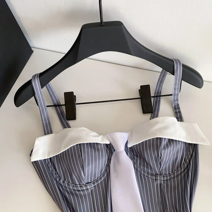 SINGREINY Summer Corset Stripe Tank Top Women Tie Strapless Chic Backless Hotsweet Camis 2025 Streetwear Club Sexy Mini Top