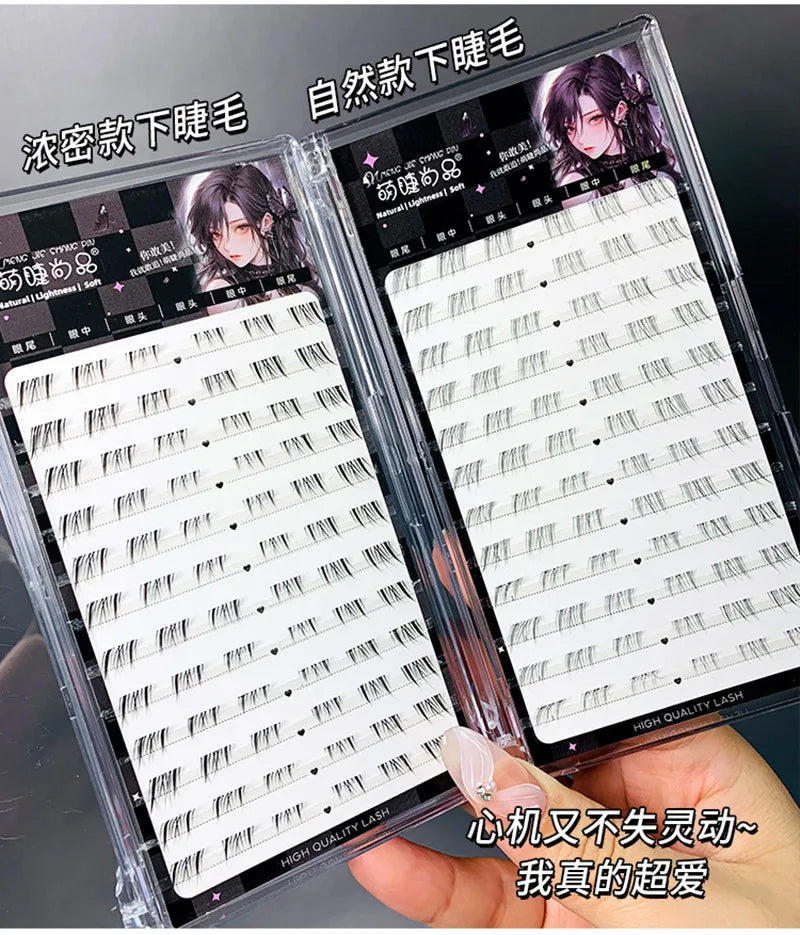 Self-adhesive Glue-free Lower False Eyelashes Fox Eyes Effect Winged Thick Segmented Under Lash Easy Application