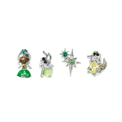 MIGGA 4pcs Cubic Zircon Cartoon Stud Earrings Set for Women Girls Gold/Silver Plated Crystal Jewelry T18