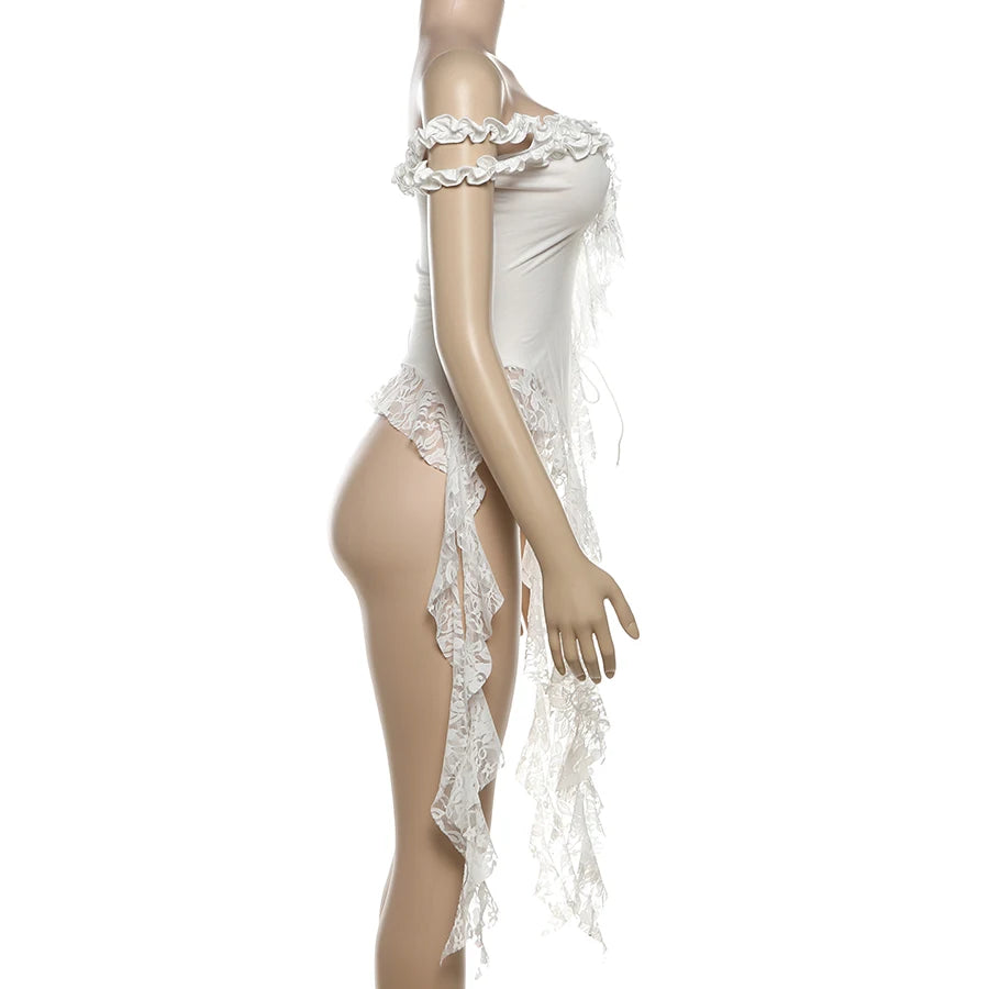 Sylcue Summer New Fashionable High Street Sweet Gentle Sexy Youth Girls Solid Color Shoulder Fringe Long Top