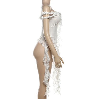 Sylcue Summer New Fashionable High Street Sweet Gentle Sexy Youth Girls Solid Color Shoulder Fringe Long Top