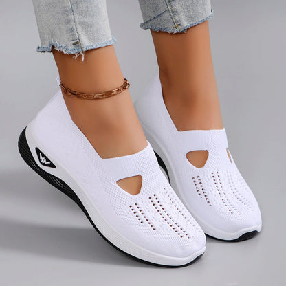 Spring new women's sports shoes, fashionable, breathable, lightweight, non-slip, wear-resistant, casual sports shoes, flat shoes WHITE