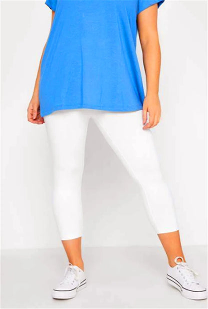 Women Capris Plus Size Curve Cropped Leggings Ultra Strech White Blue Orange Black Stretchy Work Out Leggings 2X 3X Ivory