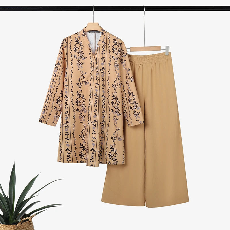 2025 ZANZEA Fashion Autumn Long Shirt Pant Suits Women Outfts 2 Piece Sets Long Sleeve Printed Tops Trousers Casual Tracksuits Badiee Stylez