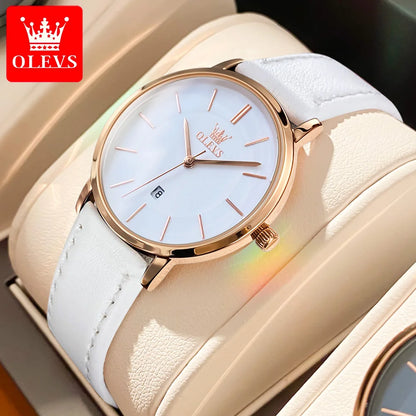 OLEVS Watch For Women Japan Quartz Movement 6.5mm Case Thickness Waterproof Ladies Hand Clock Calendar Fashion Dress Wrist Watch PD White CHINA