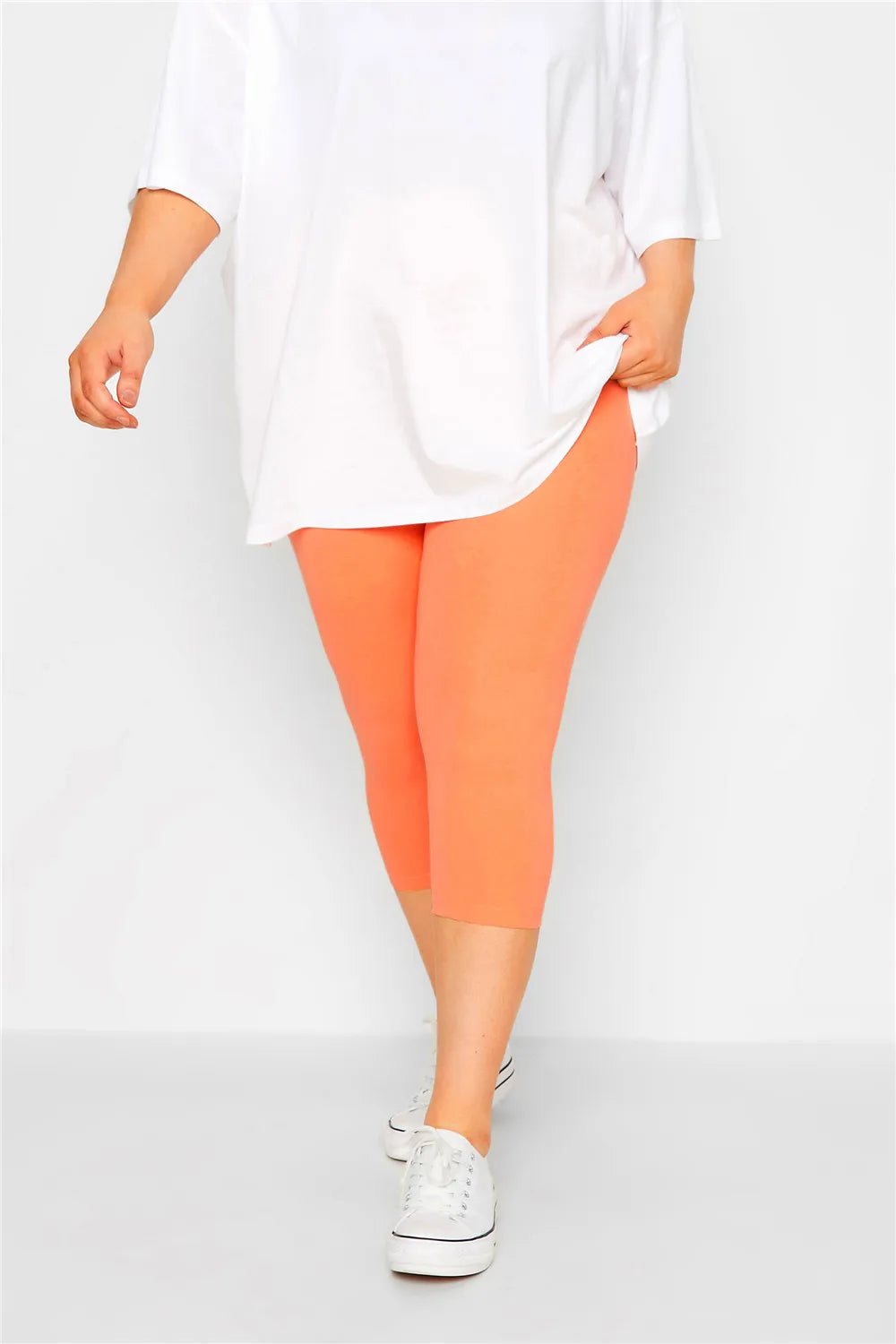 Women Capris Plus Size Curve Cropped Leggings Ultra Strech White Blue Orange Black Stretchy Work Out Leggings 2X 3X Orange