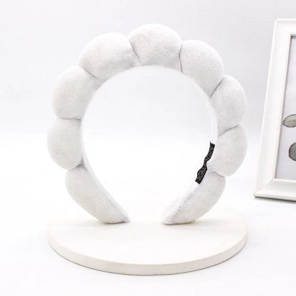 Sponge Spa Headband Velvet Washing Face Wide Padded Headband Skin Care Makeup Removal Shower for Women Girls Hair Accessories WHITE
