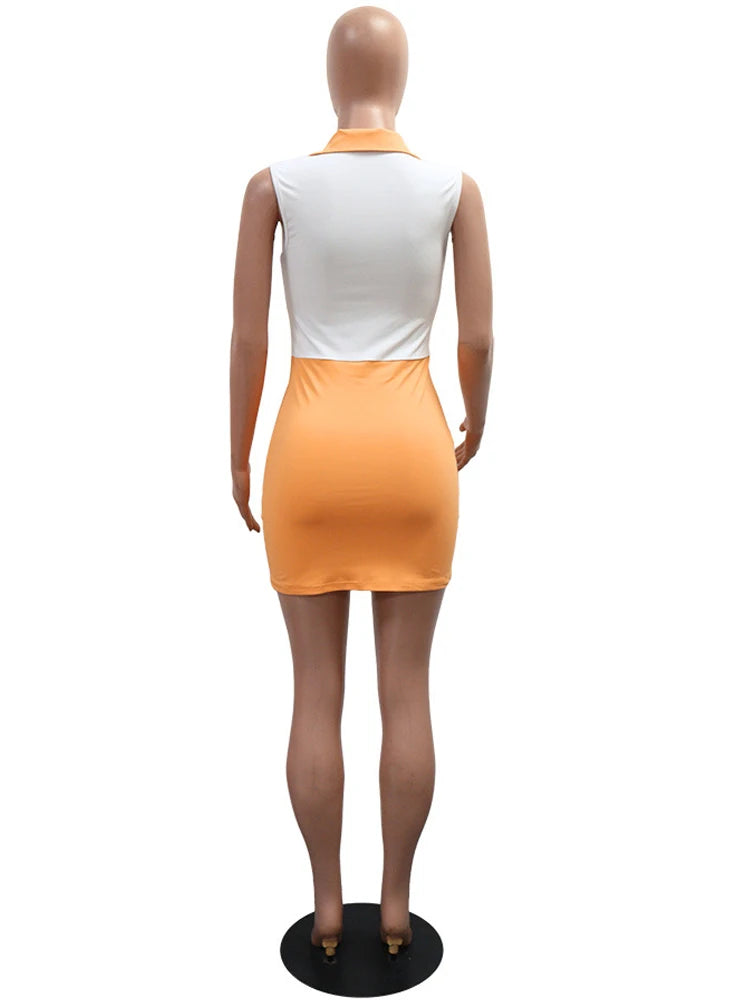 Beyprern New Fashion Contrast Patchwork Shirt Dress For Women Sleeveless Polo Neck Sporty Mini Dress Night Club Outfits Badiee Stylez