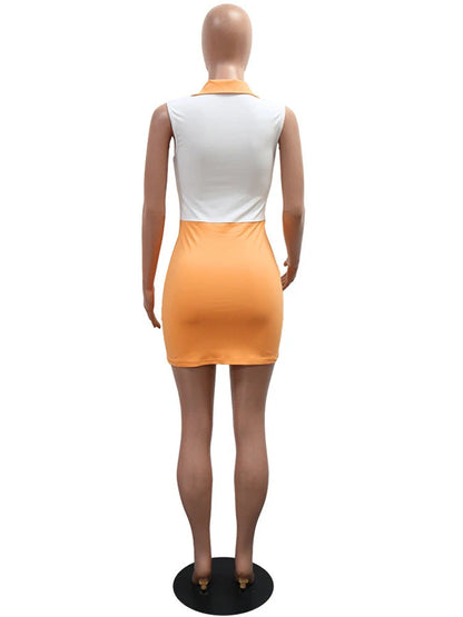 Beyprern New Fashion Contrast Patchwork Shirt Dress For Women Sleeveless Polo Neck Sporty Mini Dress Night Club Outfits Badiee Stylez