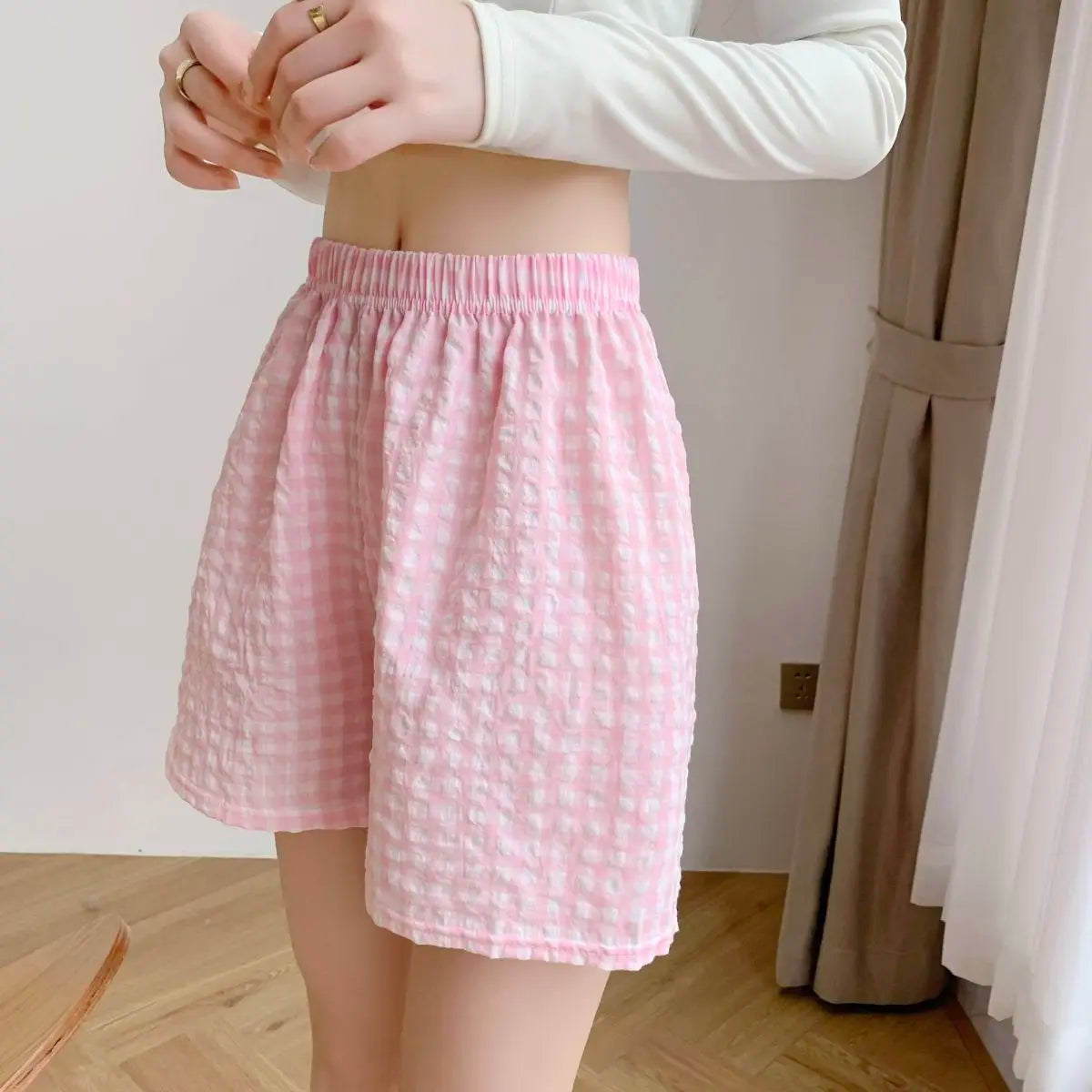 Summer Home Shorts Women's High Waisted Slimming Wide Leg Pants Sports Casual Pants Loose Plaid Pajama Pants