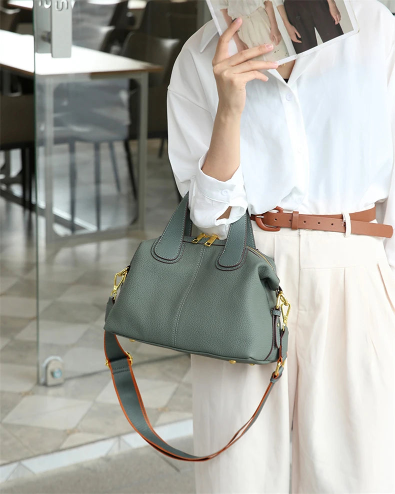 Hifashion 100% Cowhide Genuine Leather Handbags For Women 2025 Trend Designer Wide Strap Pillow Ladies Shoulder Crossbody Bags