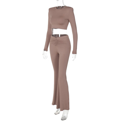 Hawthaw Women 2024 Spring Autumn Long Sleeve Crop Tops Long Pants Two Piece Matching Sets Outfits Wholesale Items For Business