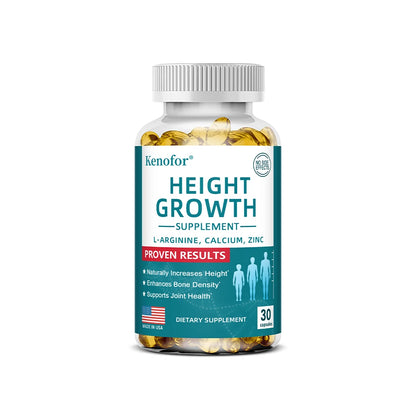 Natural Height Growth Calcium Vitamin D Supplement Vegetarian Capsules, Increase Bone Strength, Height Promoter Capsules Adults 30 count-1 bottle