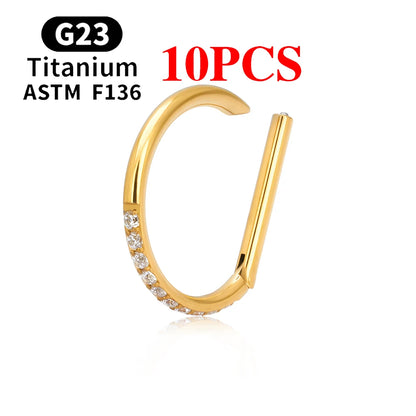 1/10PCS F136 G23 Titanium Piercing Nose Ring D Shape Hinged Segment CZ 16G Clicke Cartilage Tragus Helix Earrings Body Jewelry 10PCS Gold Color 1 CHINA