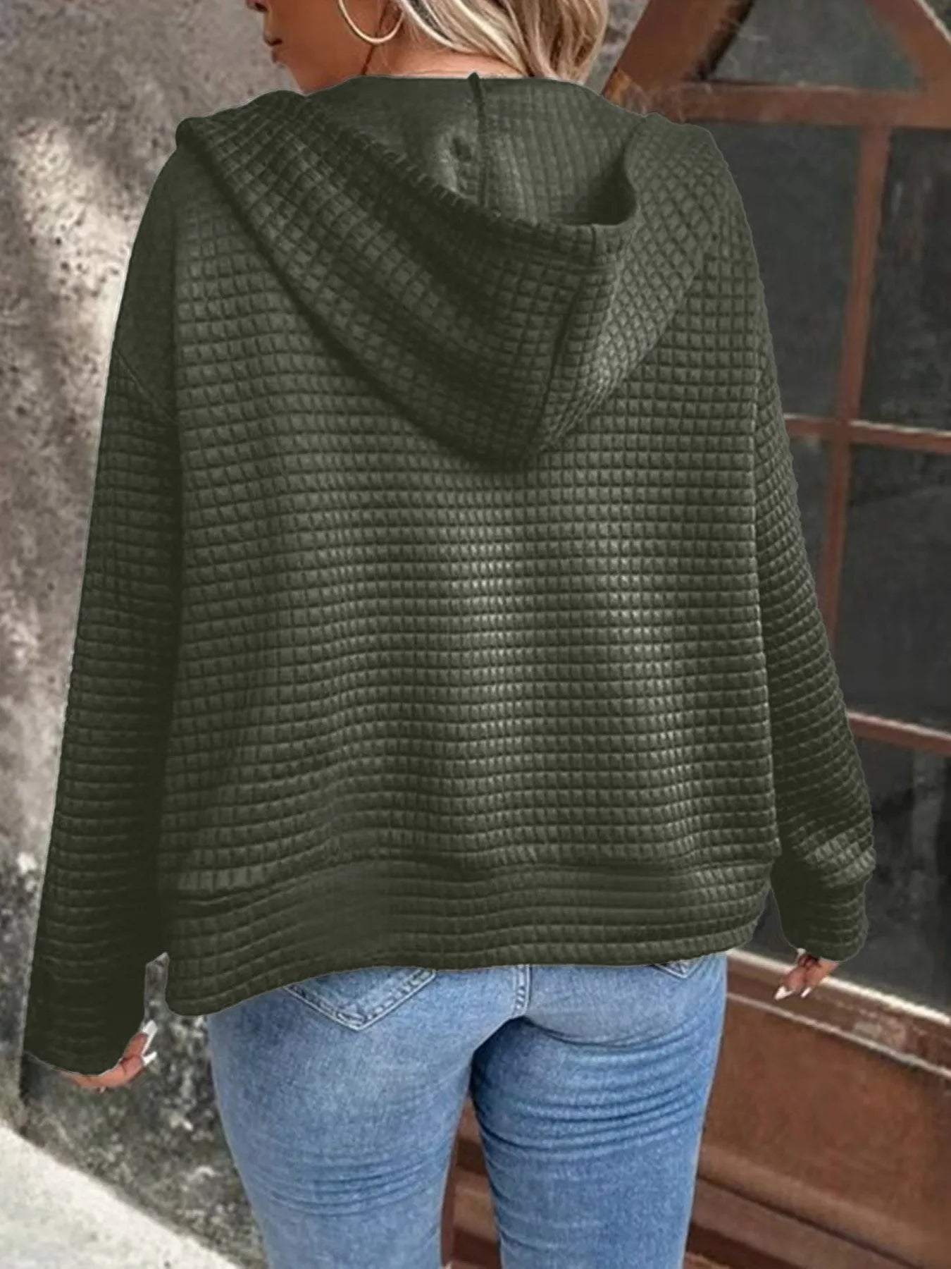 Plus size European and American cross-border autumn new casual solid color pocket zipper hooded jacket