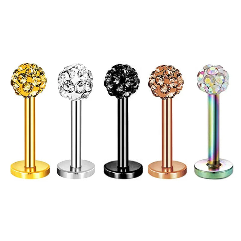 5PCS Flower Tragus Piercing Set Flat Back Cz Cartilage Stud Earring Helix Jewelry Conch Rook Stud Lot Labret Lip Piercing Bulk 5PCS Set4