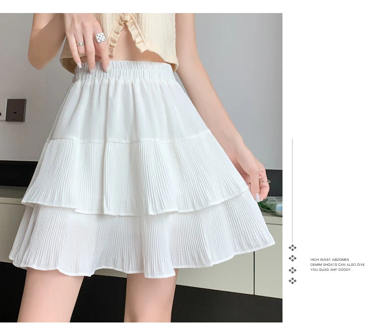 Casual Summer Ball Gown Pleated Skirts Women 2024 Korean Fashion Clothing Faldas Largas High Waist Black White A Line Mini Skirt