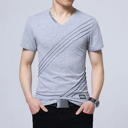 BROWON Summer Fashion T-shirt Men Short Sleeve V-neck Cotton Regular Fit Plus Size Men Casual T-shirt 5XL