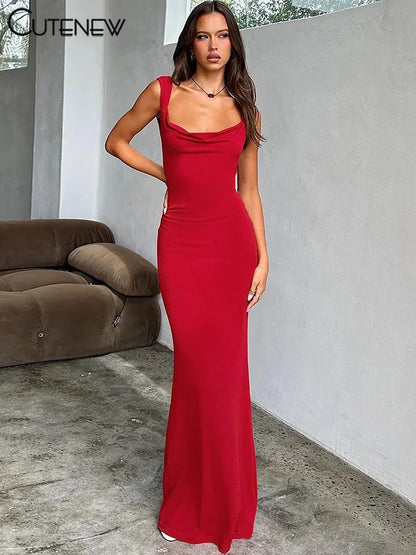 Cutenew Women's Elegant Solid Maxi Dress Sexy Halter Spaghetti Lady Long Dresses Bowknot Lace-up Girl Backless Female Party Robe