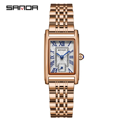 SANDA 1116 Quartz Watch Women Elegant Design Rectangle Dial Watches Waterproof Pointer Leather Business Ladies Wristwatches G Rose Gold