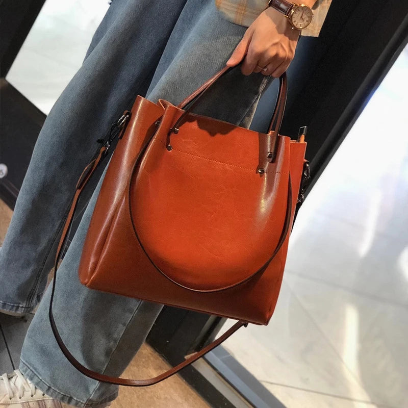 Burminsa Retro Cowhide Genuine Leather Handbags For Women 2025 Luxury Designer Work Tote Shopping Ladies Shoulder Crossbody Bags Brown