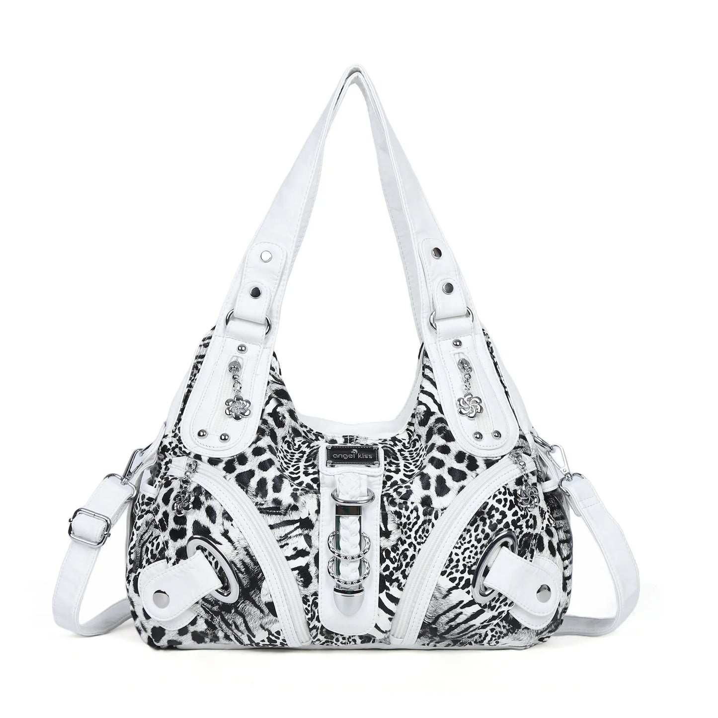 Angelkiss Women Handbags Leopard Bag Top-handle Handbag Fashion Satchel Dumpling Pack Shoulder Bag Tote Bag Hobos Large Purse leopard black white