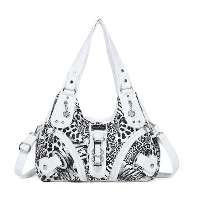 Angelkiss Women Handbags Leopard Bag Top-handle Handbag Fashion Satchel Dumpling Pack Shoulder Bag Tote Bag Hobos Large Purse leopard black white