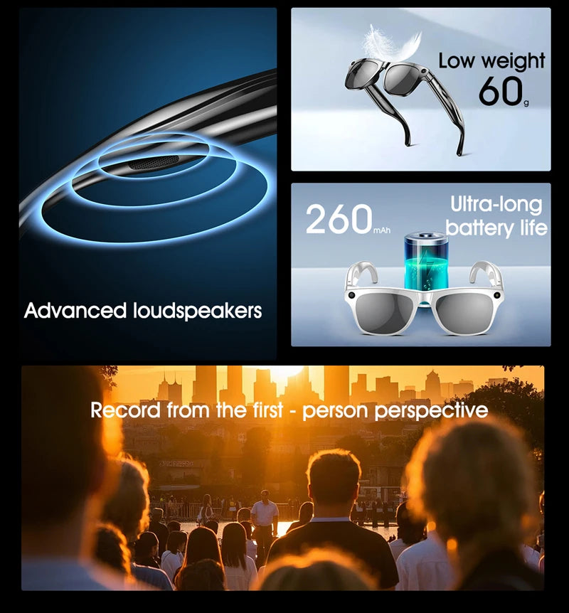 Xiaom 8K HD Smart Glasses Chat GPT 100MP Camera Bluetooth Call 260Mah Battery Voice Assistant Control Smart Glasses for Men Badiee Stylez