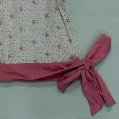 Retro Floral Print Fake Two-piece Short-sleeved T-shirt Women Y2K Millennial Hot Girl Sweet Slim Harajuku Street Casual Top