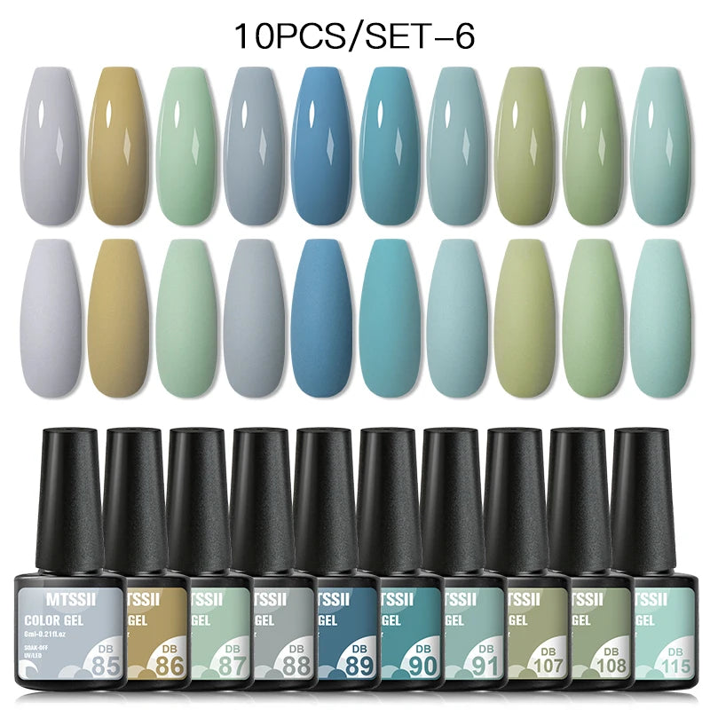 10PCS/Set Gel Nail Polish Set 125 Colors Glitter Semi Permanent Hybrid Gel Varnishes Base Top Coat Soak Off UV LED Nail Art Gel