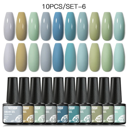 10PCS/Set Gel Nail Polish Set 125 Colors Glitter Semi Permanent Hybrid Gel Varnishes Base Top Coat Soak Off UV LED Nail Art Gel