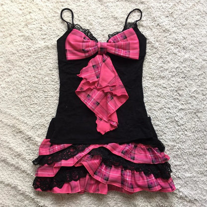 Chic Punk Y2K Dress Aesthetics Graphic Print Fashion Rock Goth Braces skirt Vintage Hiphop Sexy Pleated skirt Summer Streetwear black