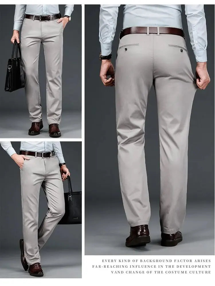Men's ice silk suit pants Elastic mid-waist baggy trousers Straight business trousers