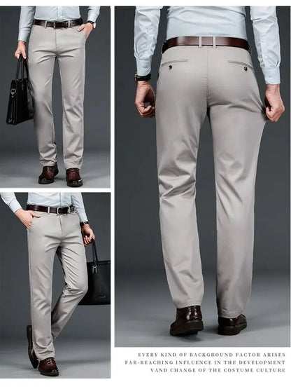 Men's ice silk suit pants Elastic mid-waist baggy trousers Straight business trousers