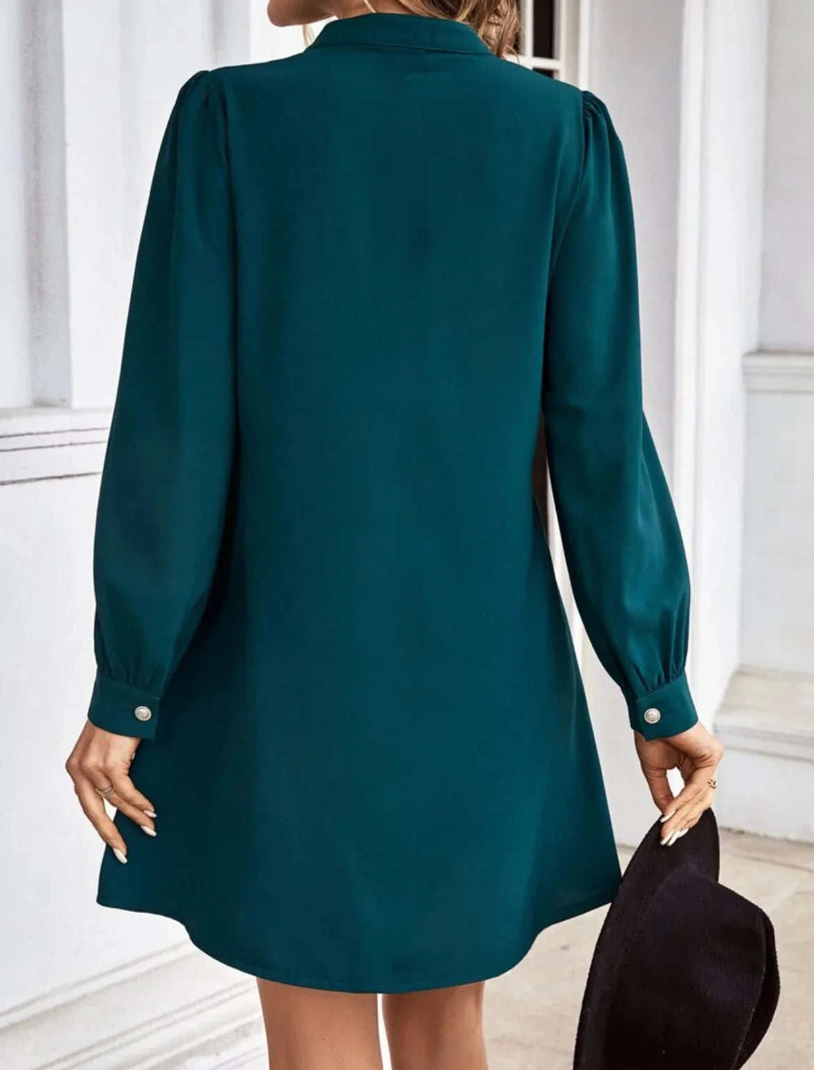 Office Lady Shirt Style Dresses Women's V-neck Long Sleeved Mini Dress Spring Autumn Solid Color Work Clothes