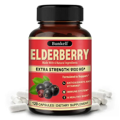 Elderberry Capsules - Rich in Vitamins - Supports Antioxidant, Immune System Health, Non-GMO,Dietary Supplement 120 count-1 bottle