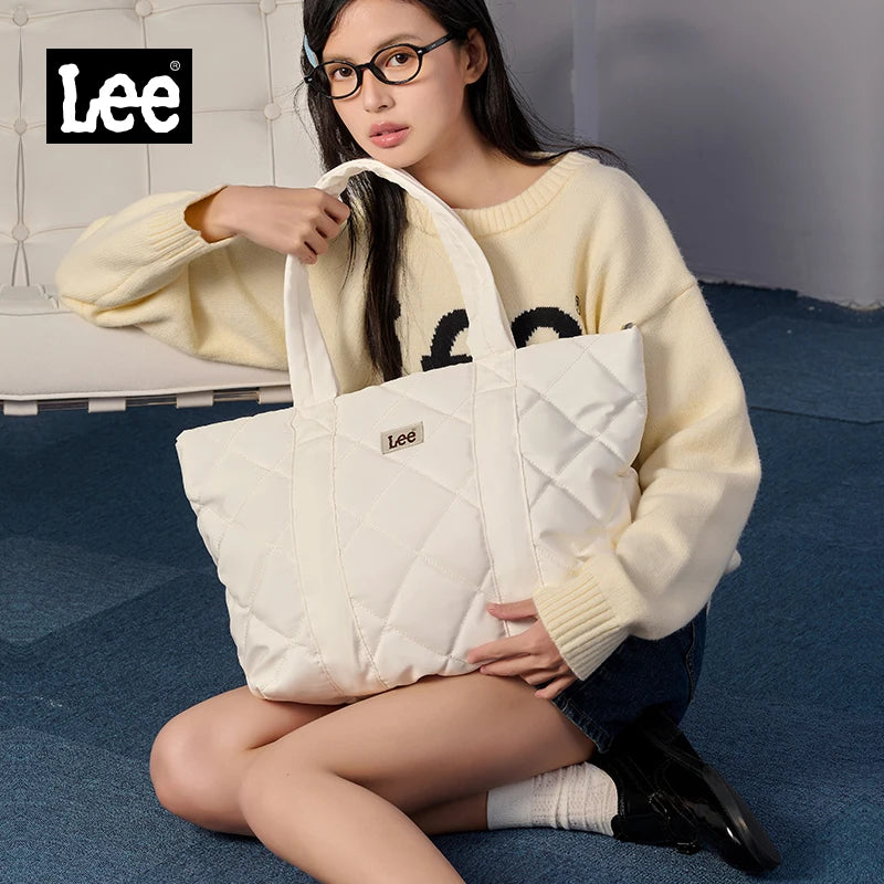 LEE Large Soft Puffer Bag Women Big Size College Students Laptop Book Quilted Tote Bag Lady Down-filled Shopping School Bags