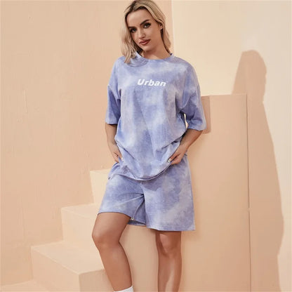 2Piece Suit Women T-Shirt Shorts Set Tie Dye Loose tshirt and wide leg middle shorts with pockets female Casual Soft Summer Sets